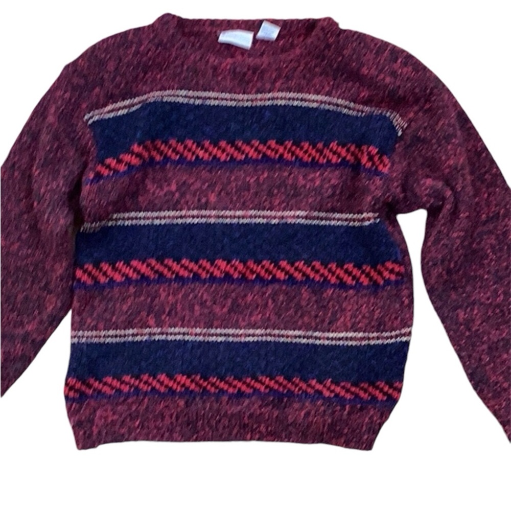 Boundary‎ Waters Vintage Navy Red Stripe Wool Blend Crew Neck Sweater Medium